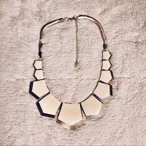 Gold and White Geometric Statement Necklace